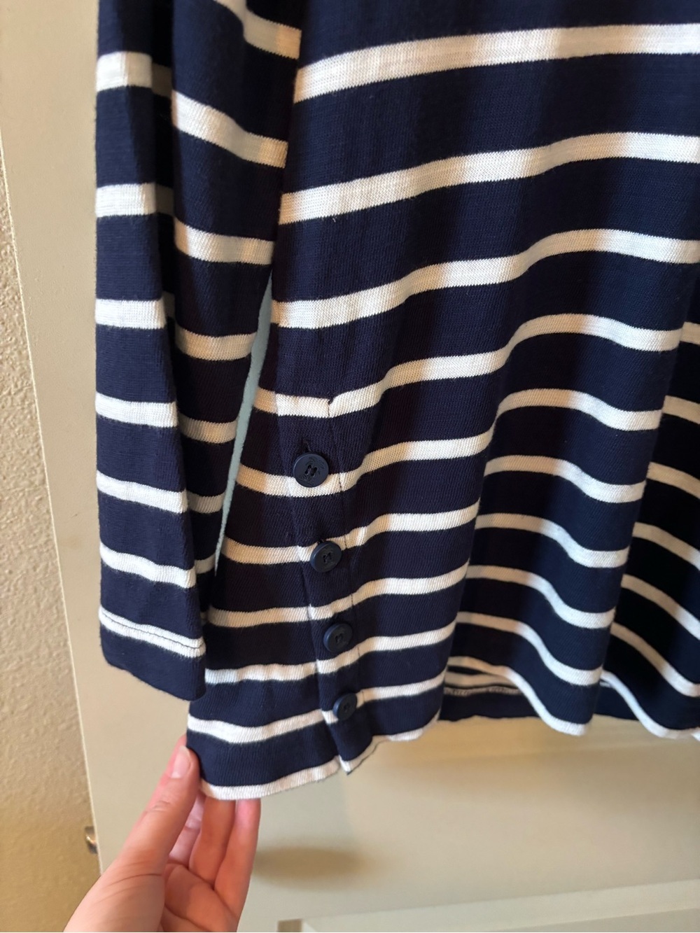 Navy and White Striped Women’s Boatneck Top - Picture 2 of 6